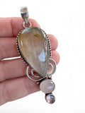 Gold Rutilated Quartz & Rose Quartz Silver Overlay Pendant