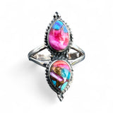 Kingman Pink Dahlia Turquoise Solid 925 Sterling Silver Ring 10