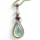 Prehnite, Smoky Topaz & Pearl Solid 925 Sterling Silver Pendant Necklace