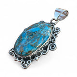 Kingman Blue Copper Turquoise Solid 925 Sterling Silver Pendant