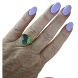 HEART Green & Purple Turquoise Solid 925 Sterling Silver Ring 7