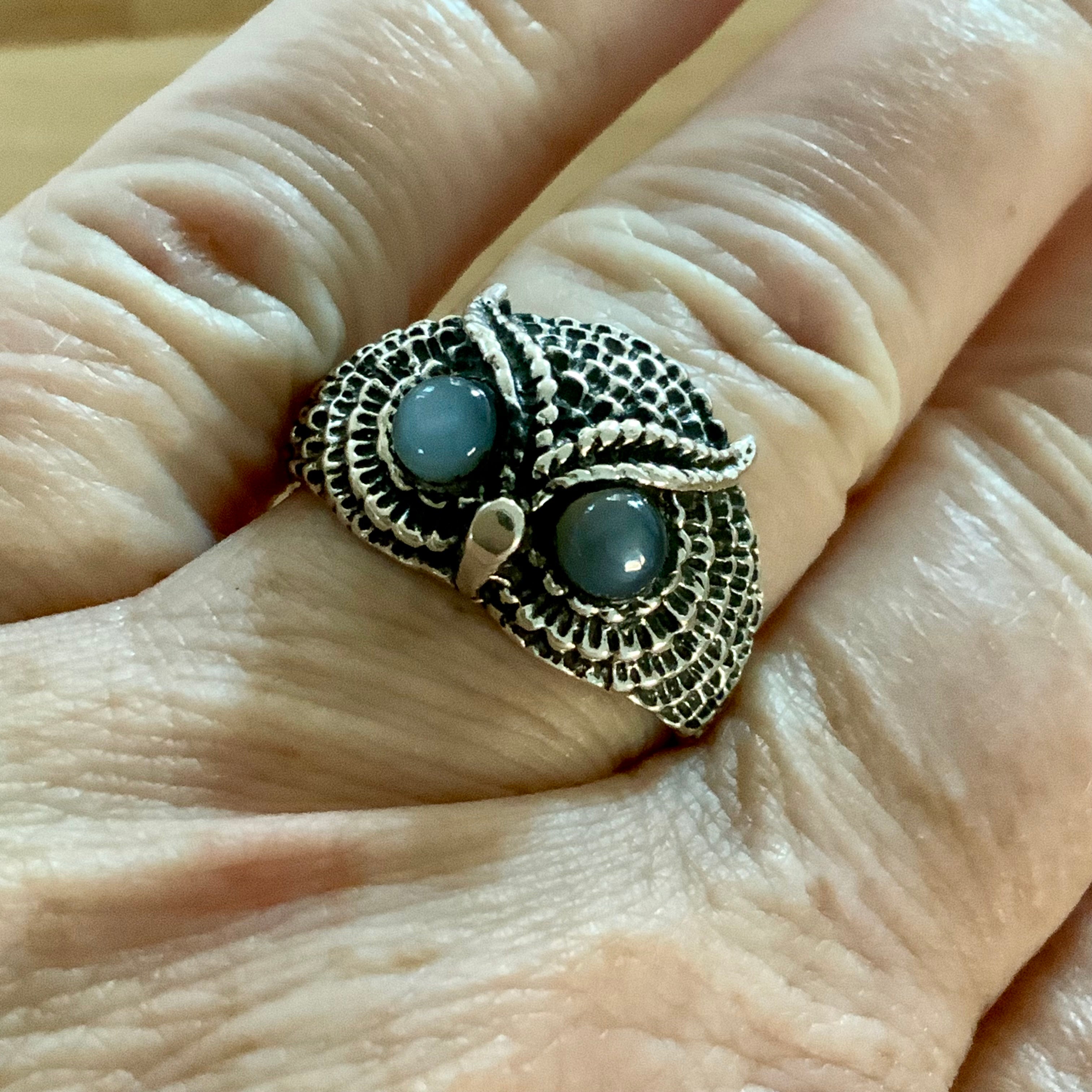 Owl Labradorite Solid 925 Sterling Silver Ring 8