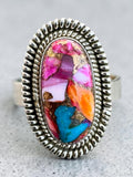 Kingman Pink Dahlia Turquoise Solid 925 Sterling Silver Ring – Size 8