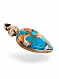 Kingman Turquoise & Spiny Oyster Solid 925 Sterling Silver Pendant