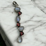 Rainbow Moonstone & Garnets Solid 925 Sterling Silver Pendant