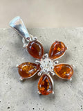 Baltic Amber Flower Solid 925 Sterling Silver Pendant