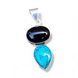 Black Onyx & Turquoise Solid 925 Sterling Silver Pendant