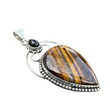 Tiger Eye & Black Onyx Solid 925 Sterling Silver Pendant