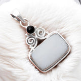 White Opal & Black Onyx Solid 925 Sterling Silver Pendant