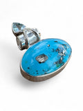 Kingman Turquoise, Pyrite & Blue Topaz Solid 925 Sterling Silver Pendant