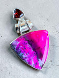 Pink Dendritic Opal & Garnet Solid 925 Sterling Silver Pendant