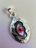 Kingman Pink Dahlia Turquoise Shadow Box Solid 925 Sterling Silver Pendant