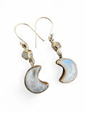Rainbow Moonstone Moon/Star Solid 925 Sterling Silver Earrings