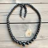 Black Agate Graduated Beaded Necklace – 18” Natural Green Gemstone Jewelry, Handcrafted