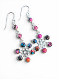 Flower Kingman Pink Dahlia Turquoise Solid 925 Sterling Silver Earrings
