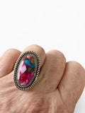 Kingman Pink Dahlia Turquoise Solid 925 Sterling Silver Ring 8