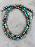 Hubei Turquoise & Bronzite Solid 925 Sterling Silver Beaded Necklace