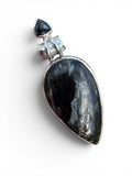 Black Golden Seraphanite & Onyx Solid 925 Sterling Silver Pendant