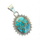 Kingman Blue Copper Turquoise Solid 925 Sterling Silver Pendant