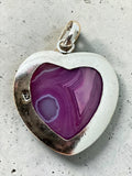Heart Pink Purple Botswana Agate Silver Overlay Pendant