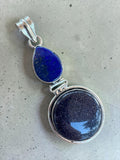 Blue Sandstone & Lapis Silver Overlay Pendant