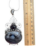 Botswana Agate & Amethyst Solid 925 Sterling Silver Pendant on 20 inch chain necklace
