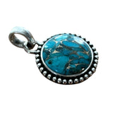 Kingman Blue Copper Turquoise Solid 925 Sterling Silver Pendant
