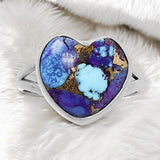 HEART Purple Dahlia Turquoise Solid 925 Sterling Silver Ring 8