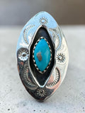Kingman Turquoise Shadow Box Solid 925 Sterling Silver Ring 6
