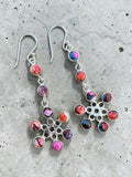 Flower Kingman Pink Dahlia Turquoise Solid 925 Sterling Silver Earrings