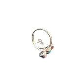 Pink Dahlia & Turquoise Solid 925 Sterling Silver Ring 9.5