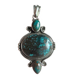 Tibetan Turquoise Solid 925 Sterling Silver Pendant
