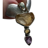 Rough Citrine & Amethyst Solid 925 Sterling Silver Pendant