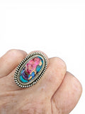 Kingman Pink Dahlia Turquoise Solid 925 Sterling Silver Ring 6