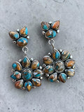 Kingman Turquoise & Spiny Oyster Solid 925 Sterling Silver Earrings