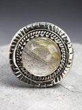 Gold Rutilated Quartz Solid 925 Sterling Silver Ring 9