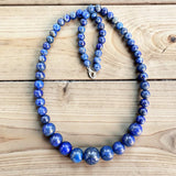 Blue Lapis Lazuli Graduated Beaded Necklace – 18” Natural Gemstone Jewelry, Handcrafted