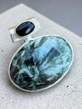 Seraphanite Angel Stone & Black Onyx Solid 925 Sterling Silver Pendant