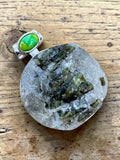 Green Tourmaline in Quartz & Green Turquoise Solid 925 Sterling Silver Pendant