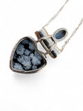 Snowflake Obsidian & Owyhee Opal Solid 925 Sterling Silver pendant with chain