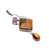 Cady Mountain Agate Tourmaline & Tiger Eye Solid 925 Sterling Silver Pendant