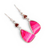 Pink Botswana Agate & Garnet Solid 925 Sterling Silver Earrings