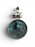 Kingman Turquoise with Pyrite & Blue Topaz Solid 925 Sterling Silver Pendant