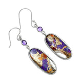 Purple Dahlia Turquoise & Amethyst Solid 925 Sterling Silver Earrings