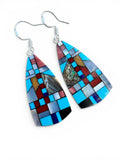 Inlay Mosaic Solid 925 Sterling Silver Earrings