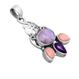 Lavender Jade, Tulip Jasper & Amethyst Solid 925 Sterling Silver Pendant