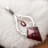 Tourmaline Quartz & Garnet Solid 925 Sterling Silver Pendant