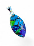 Blue, Green & Purple Turquoise Solid 925 Sterling Silver Pendant