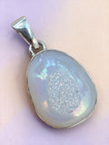 White Aura Titanium Druzy Solid 925 Sterling Silver Pendant