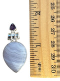 Blue Lace Agate & Amethyst Solid 925 Sterling Silver Pendant